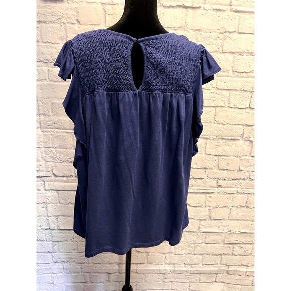 Banana Republic Periwinkle Blue Cotton Shirt w/Ruffle Sleeve - Picture 3 of 5